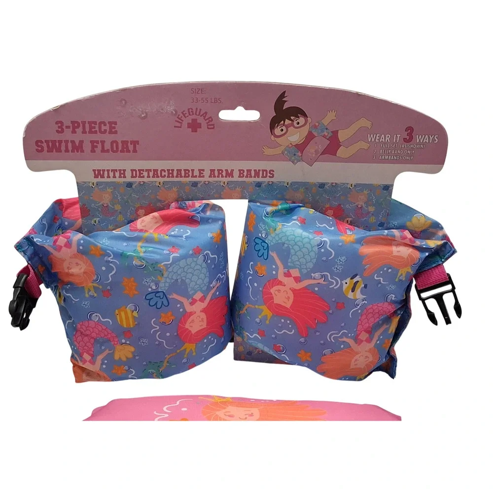 Lifeguard Kids Swim Float Vest Arm Bands 33-55 lbs Mermaid 3pc Set New